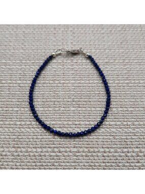 6.5 Inch Sterling Silver Dainty Blue Lapis Lazuli Faceted Bead Bracelet A8467